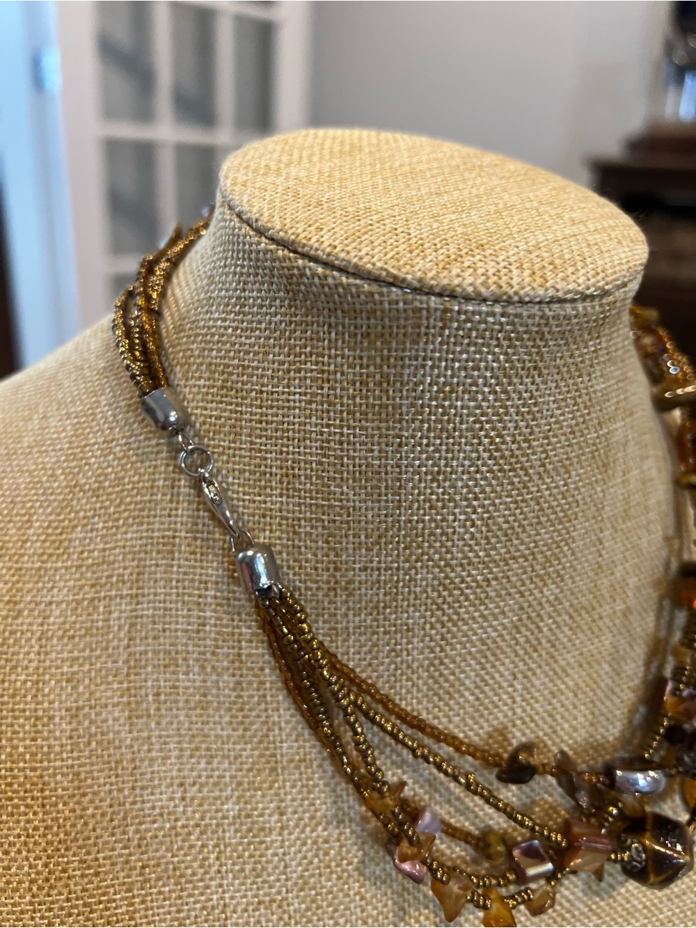 Mix of Brown glass and acrylic  Necklaces with a Monet gold tone necklace - Picture 4 of 10